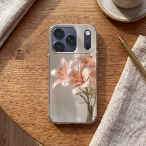 Lelies - Meeldraden - Roze - Wazig Telefoonhoesje iPhone 17 Pro klein -sfeer1