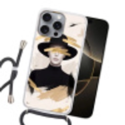 Vrouw - Portret - Modern - Goud - Kunst Hoesje iPhone 16 Pro Max met koord klein -sfeer1