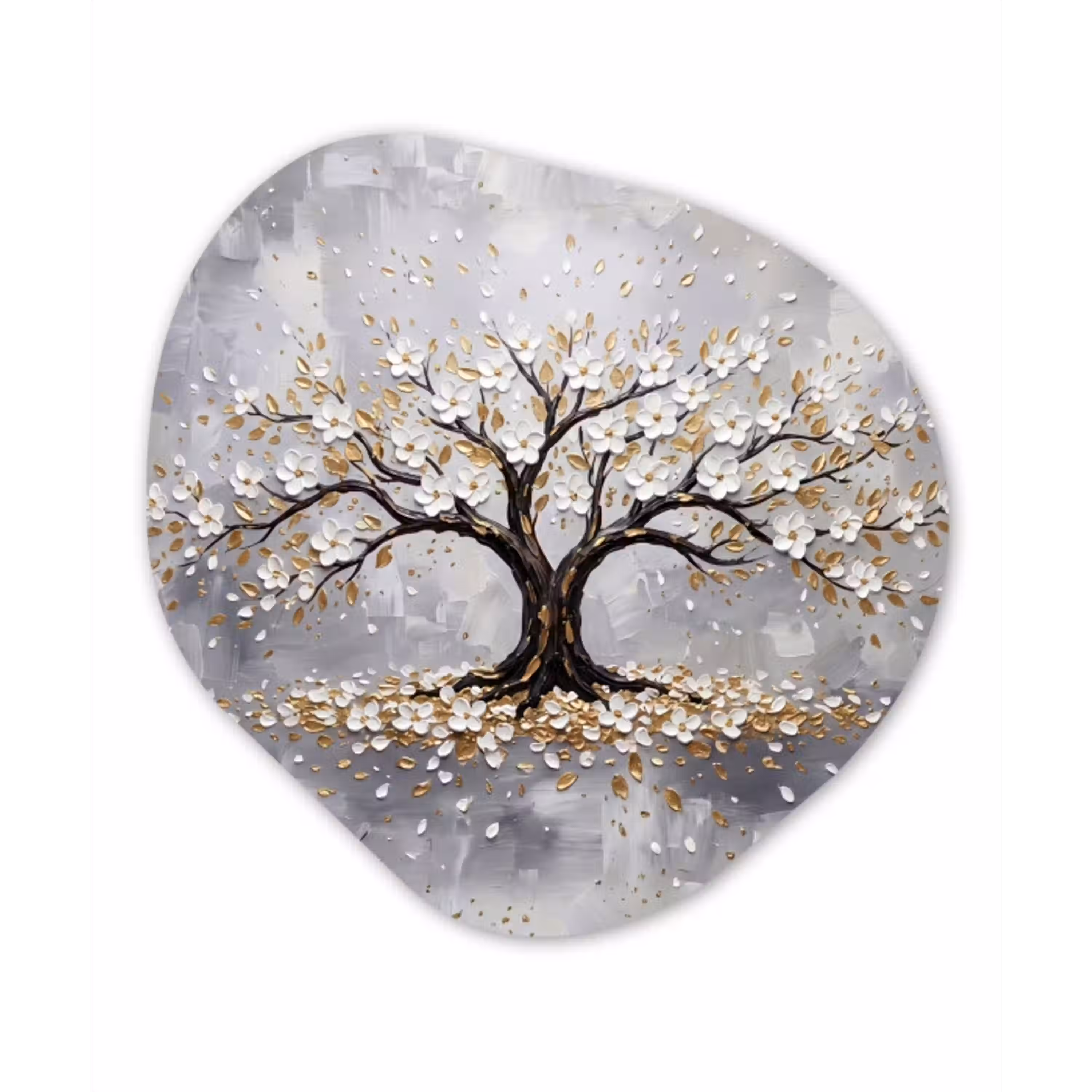 Boom - Bloemen - Natuur - Abstract - Wit Wandcirkel Organisch Aluminium middel -3d