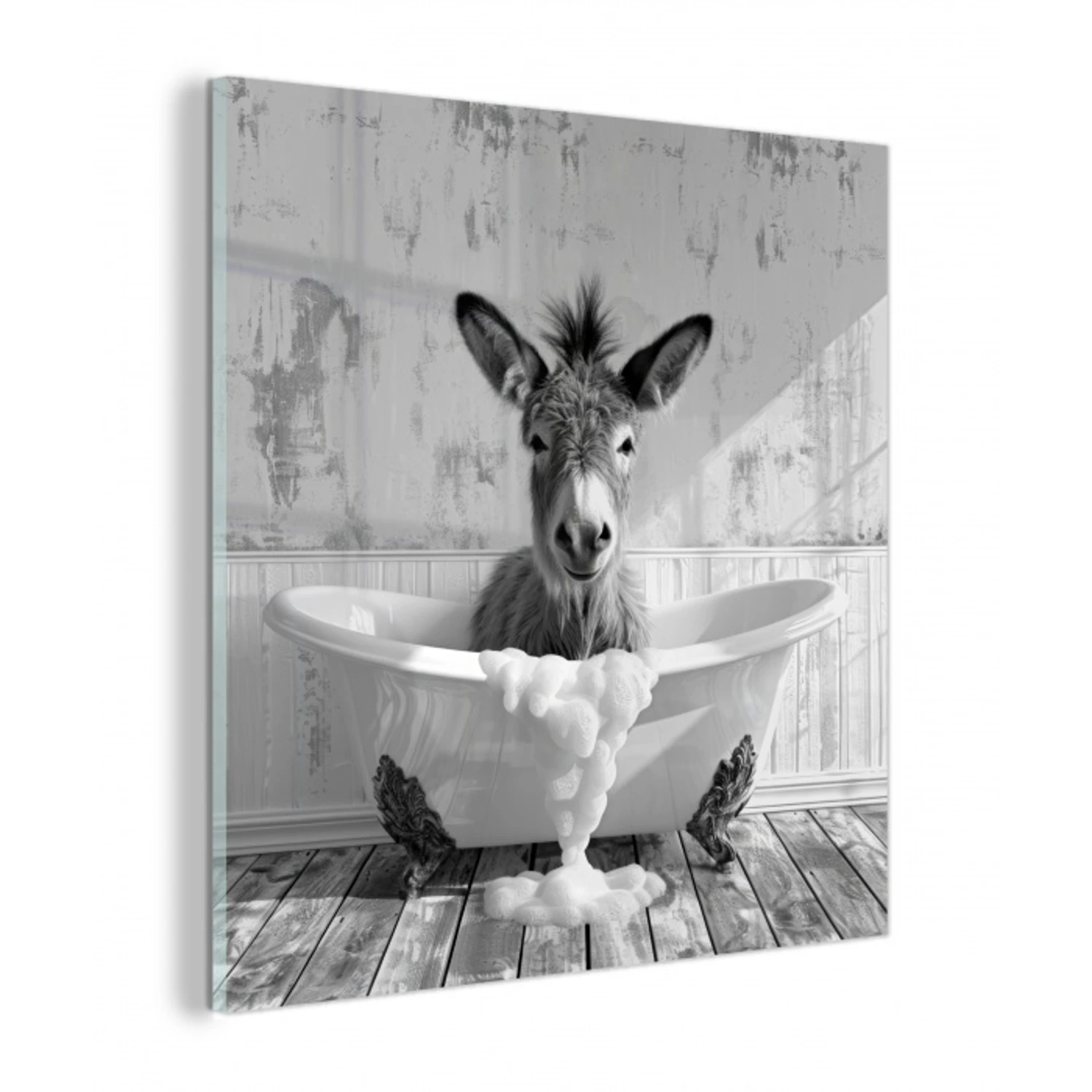 Ezel - Dier - Vintage - Badkuip - Zwart - Wit plexiglas 5mm klein -z3d