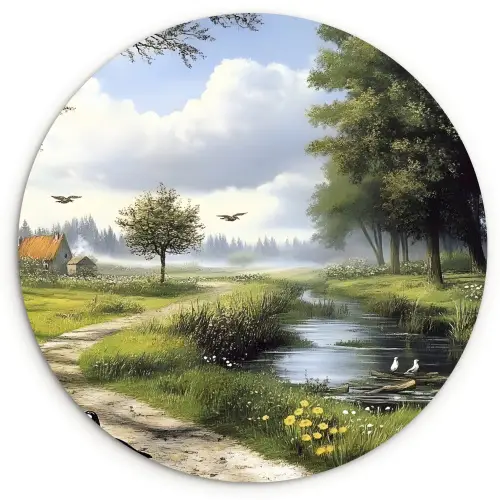 Zandpad - Groen landschap - Water Wandcirkel kunststof plaat 5mm dik klein -3d
