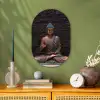 Boeddha - Buddha beeld - Bruin - Spiritueel - Meditatie Wandcirkel Ovaal Forex klein -sfeer2