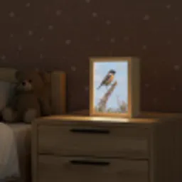 Roodborsttapuit - Heide - Paars - Natuur - Sfeervol Light Box met kabel (Kinderlampje) klein -sfeer1_kind
