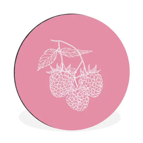 Frambozen - Steel - Getekend - Roze Wandcirkel aluminium klein -3d