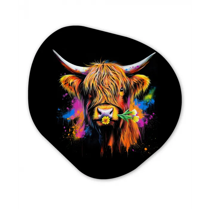 Schotse Hooglander - Graffiti - Kleurrijk - Bloem - Dieren Wandcirkel Organisch Forex 3mm klein -3d