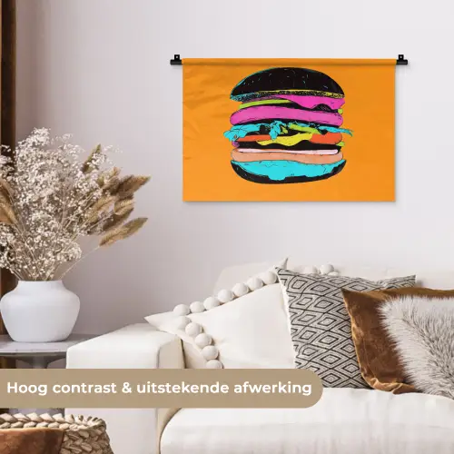 Hamburger - Kleurrijk - Speels Wandkleed katoen klein -sfeer1