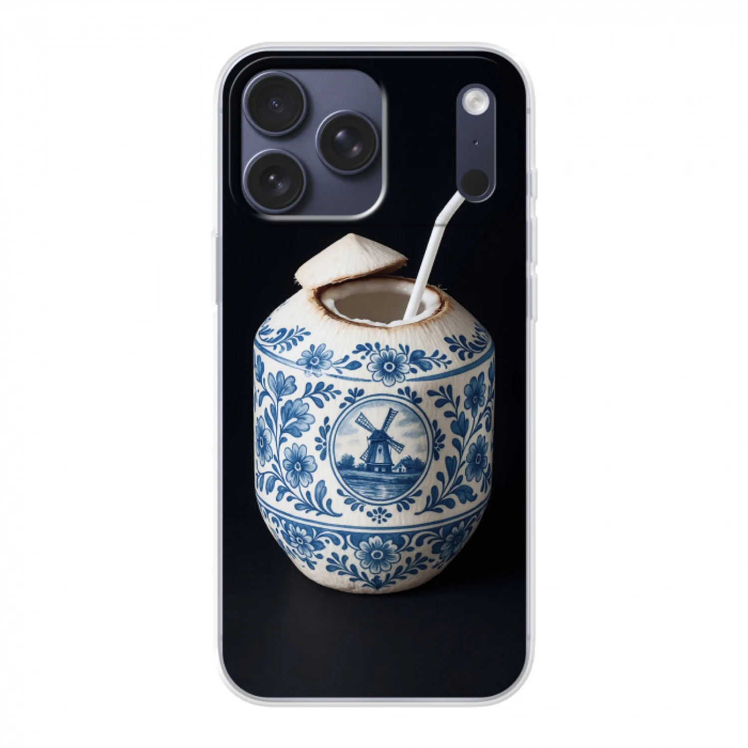 Kokosnoot - Eten - Delfts blauw - Drinken Telefoonhoesje iPhone 17 Pro Max klein -3d