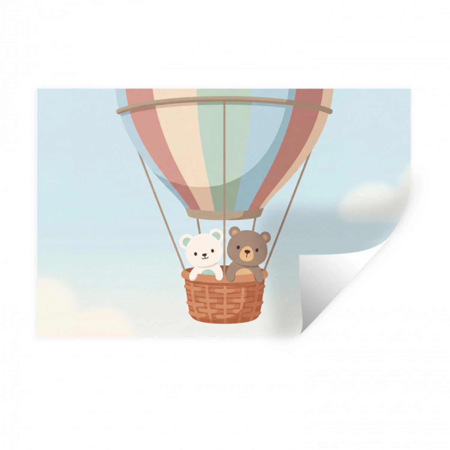 Luchtballon - Beren - Pastel Muursticker klein -3d
