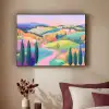 Landschap - Paars - Pastel - Huizen Textielframe zwart klein -sfeer1
