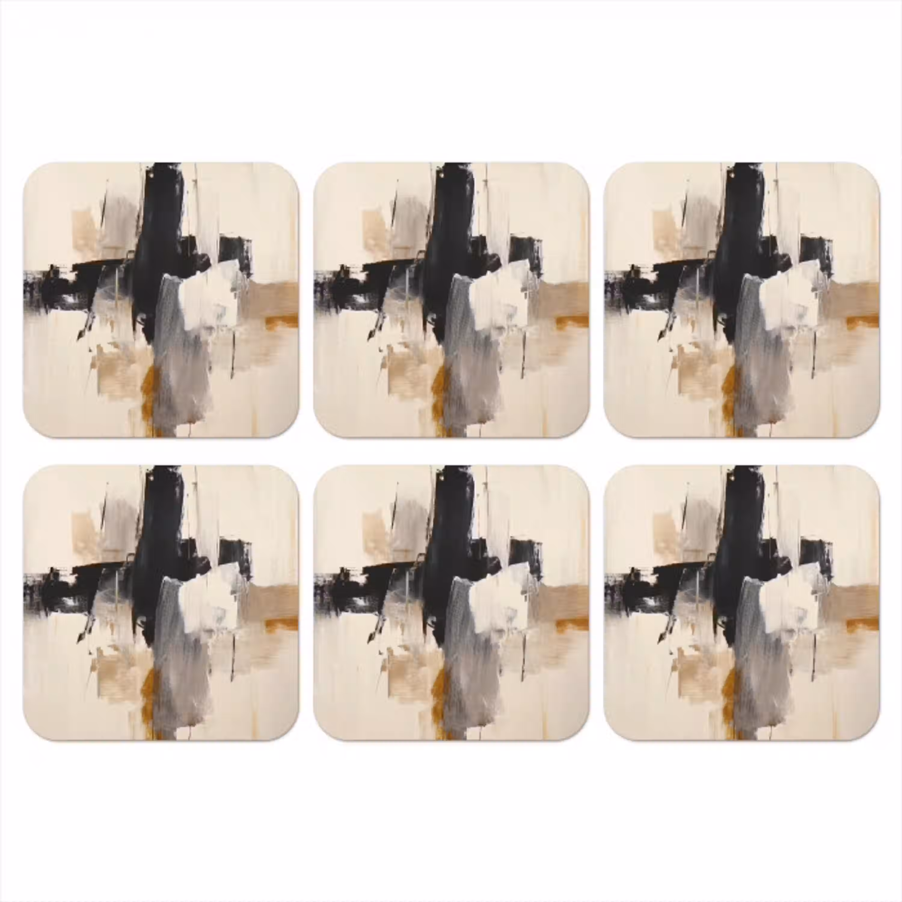 Penseelstreken - Ruw - Abstract - Beige onderzetter kurk middel -3d