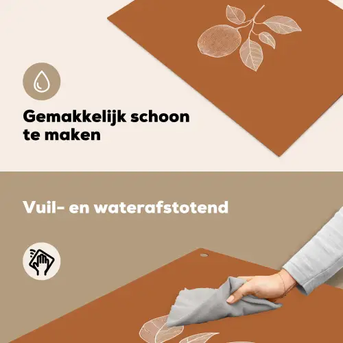 Sinaasappel - Getekend - Bladeren - Bruin Inductie beschemer met haakjes klein -ky-schoon-nl
