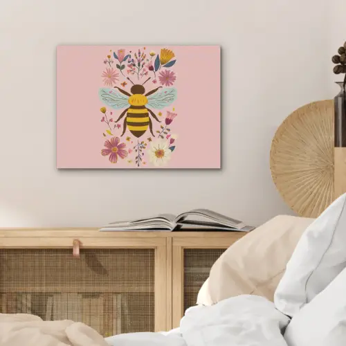 Bij - Geel - Bloemen - Kleurrijk PET vilt klein -sfeer3