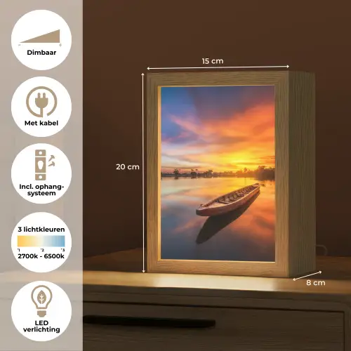 Boot - Water - Zonsondergang - Oranje - Water Light Box met kabel (Tafellamp) klein -USP_NL