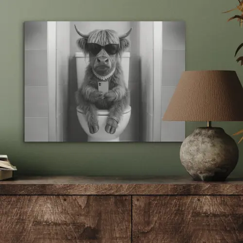 Stier - Telefoon - Toilet - Zwart - Wit PET vilt klein -sfeer2