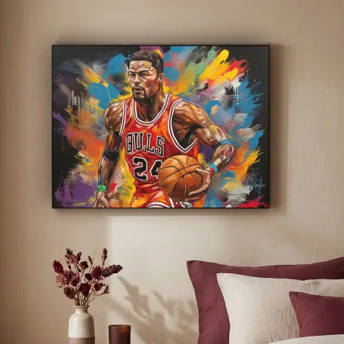 Basketbal - Verf - Kleuren - Rood Textielframe zwart klein -sfeer1