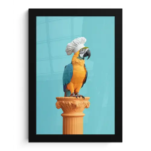 Papegaai - Koksmuts - Grappig - Vogel fotolijst zwart zonder passe partout klein -3d