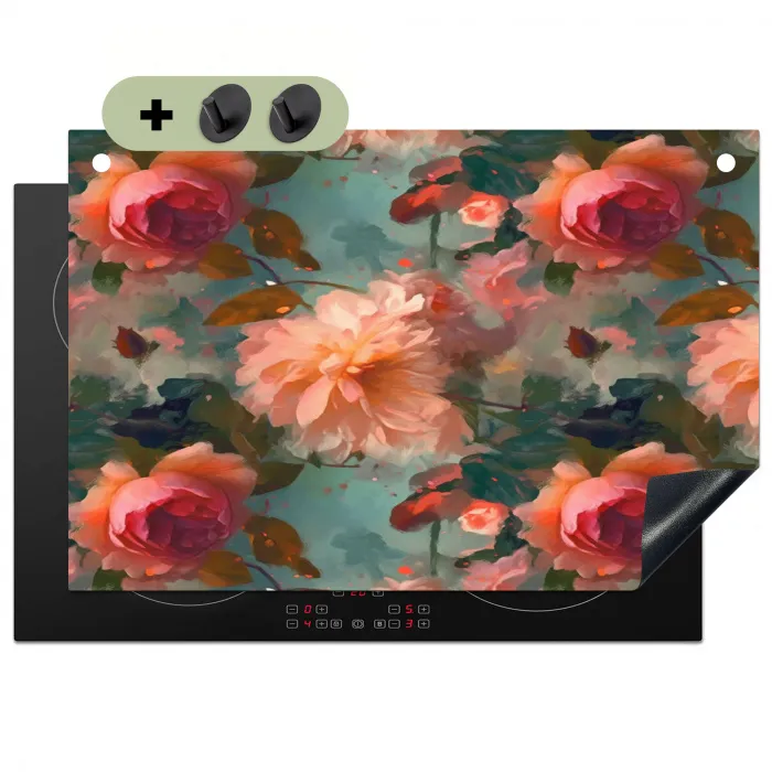 Roze - Patroon - Bloemen Inductie beschemer met haakjes klein 777 -3d