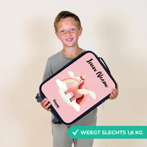 Eenhoorn - Vleugels - Roze - Regenboog Kinderkoffer - Zwart klein -sfeer4_NL