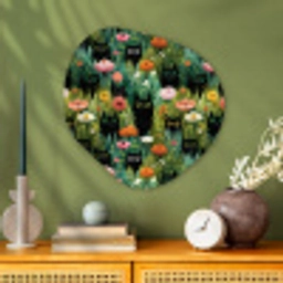 Katten - Bloemen - Kleurrijk Wandcirkel Organisch Aluminium middel 851 -sfeer2