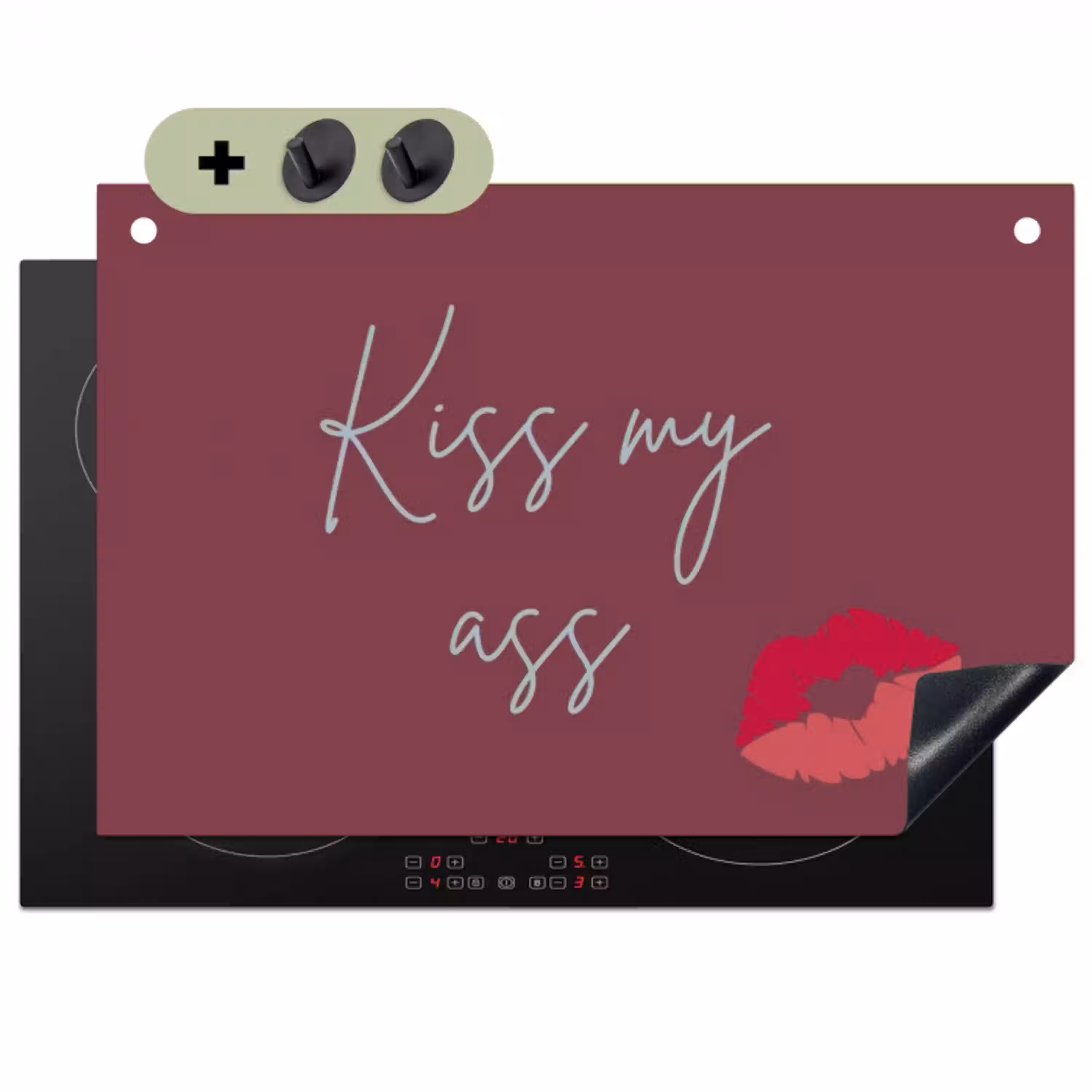 Kiss my ass - Lip - Bordeaux Inductie beschemer met haakjes klein -3d