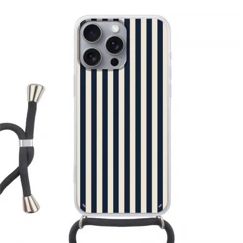 Verticale strepen - Blauw - Crème Hoesje iPhone 16 Pro Max met koord klein 804 -3d