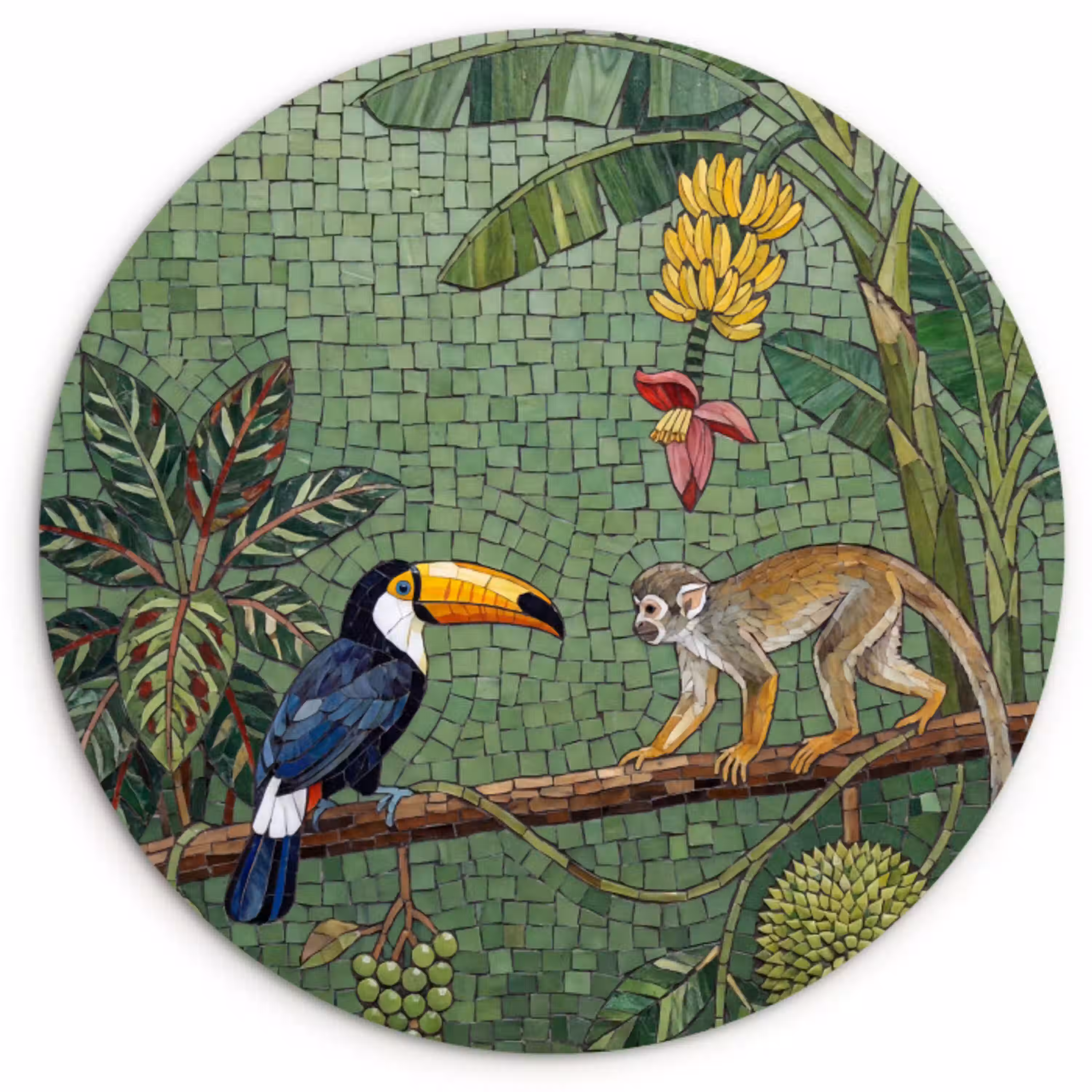 Vogel - Dier - Jungle - Mozaïek - Natuur Wandcirkel kunststof plaat 5mm dik klein -3d
