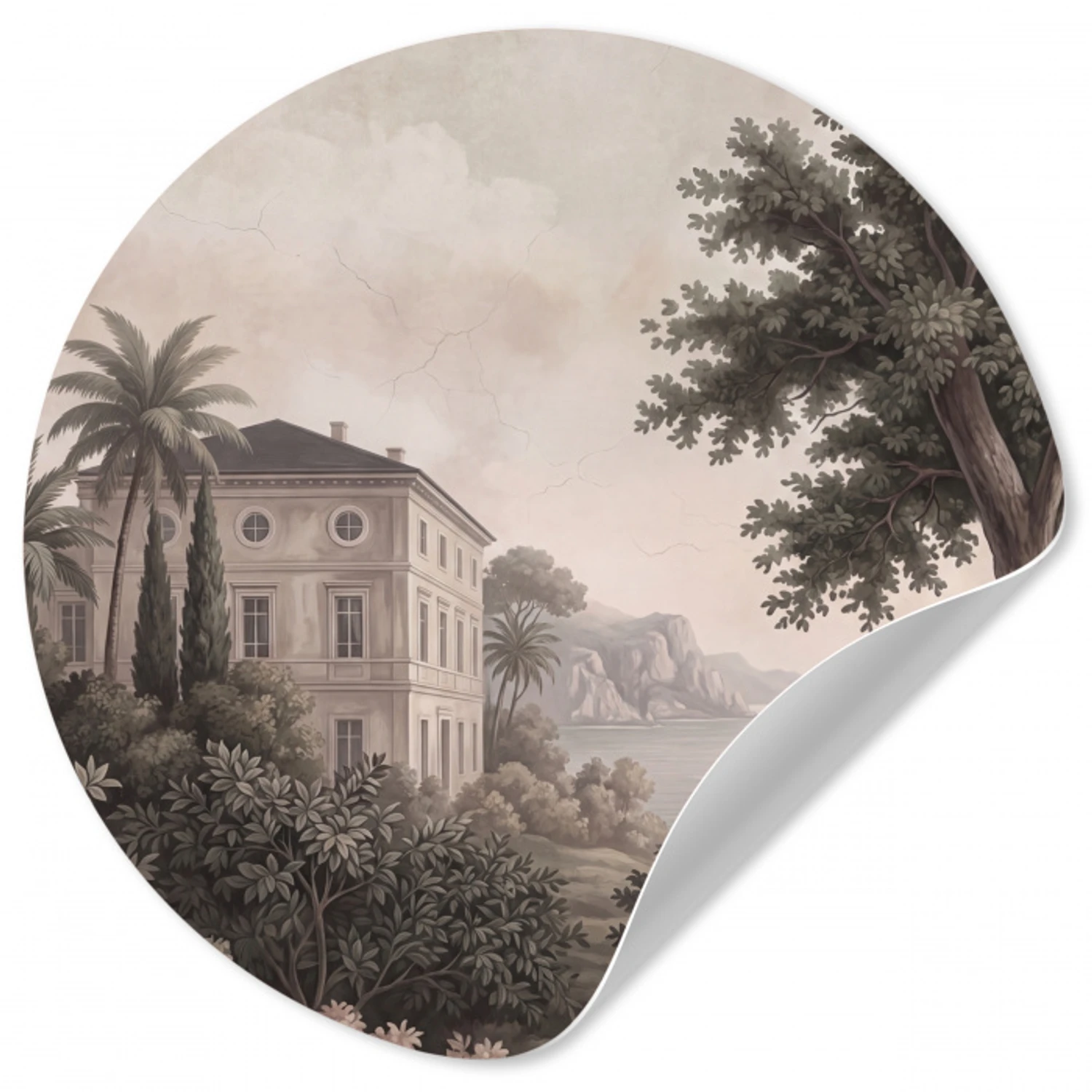 Zee - Villa - Beige Wandcirkel behangsticker klein -3d