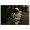 Café - Croissant - Koffie - Astronaut poster papier klein -3d