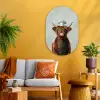 Schotse Hooglander - Bruin - Hoorns - Kokskleding Wandcirkel Ovaal Glas middel -sfeer4