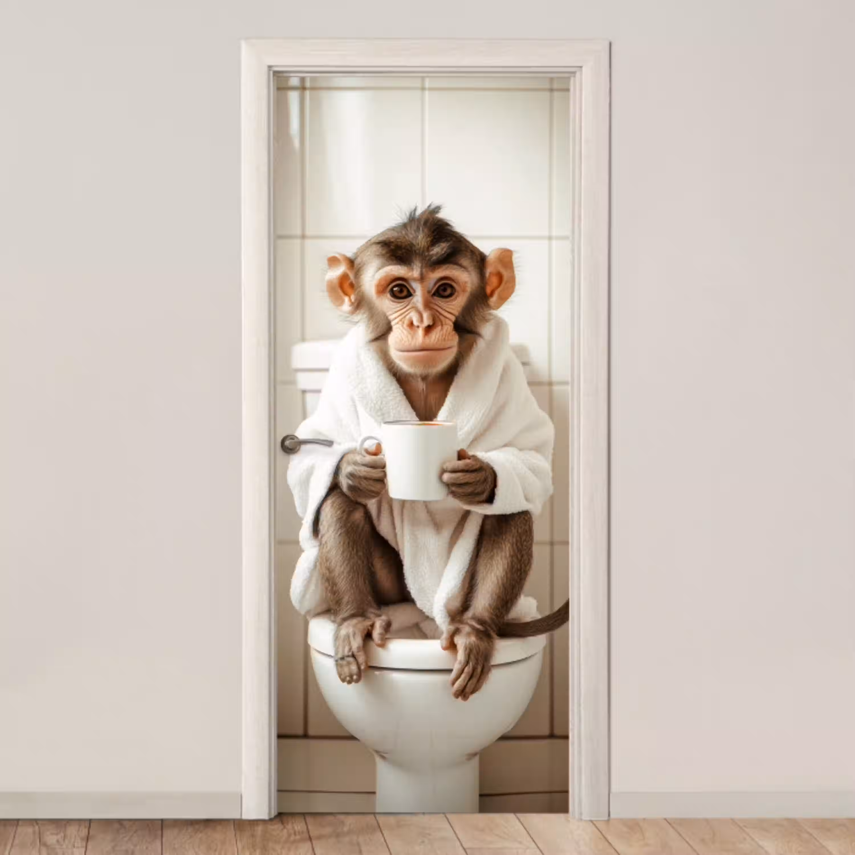 Aap - Modern - WC - Badjas deurposter klein -3d_beige