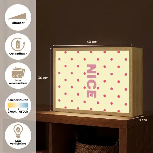 Nice - Stippen - Roze - Geel Light Box met batterij (Wandlamp) middel -USP_websiteoverzichtNL