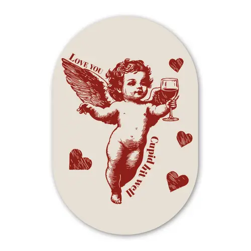 Cupido - Hartjes - Rood - Klassiek Wandcirkel Ovaal Glas middel -3d