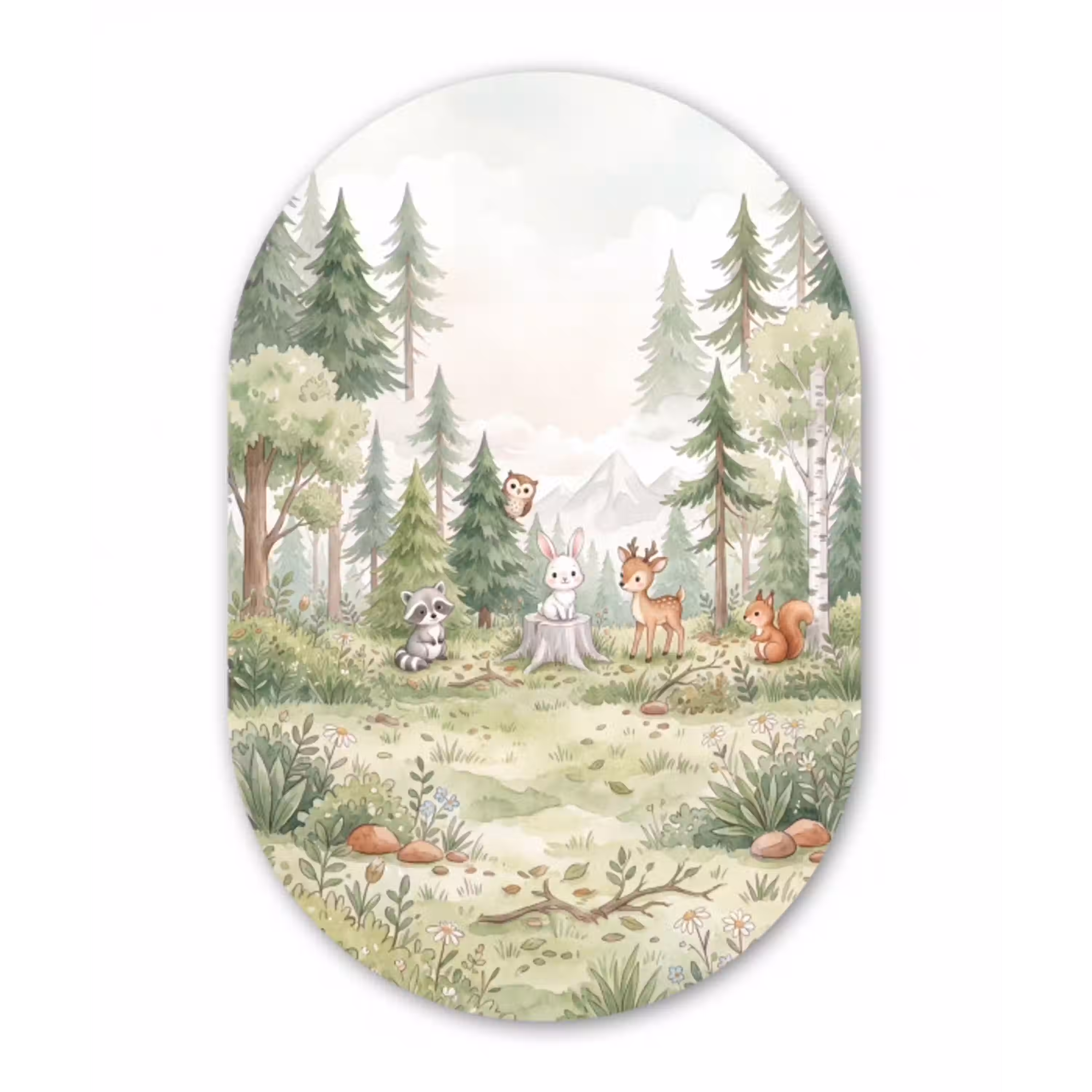 Bos - Dieren - Groen Wandcirkel Ovaal Aluminium middel -3d