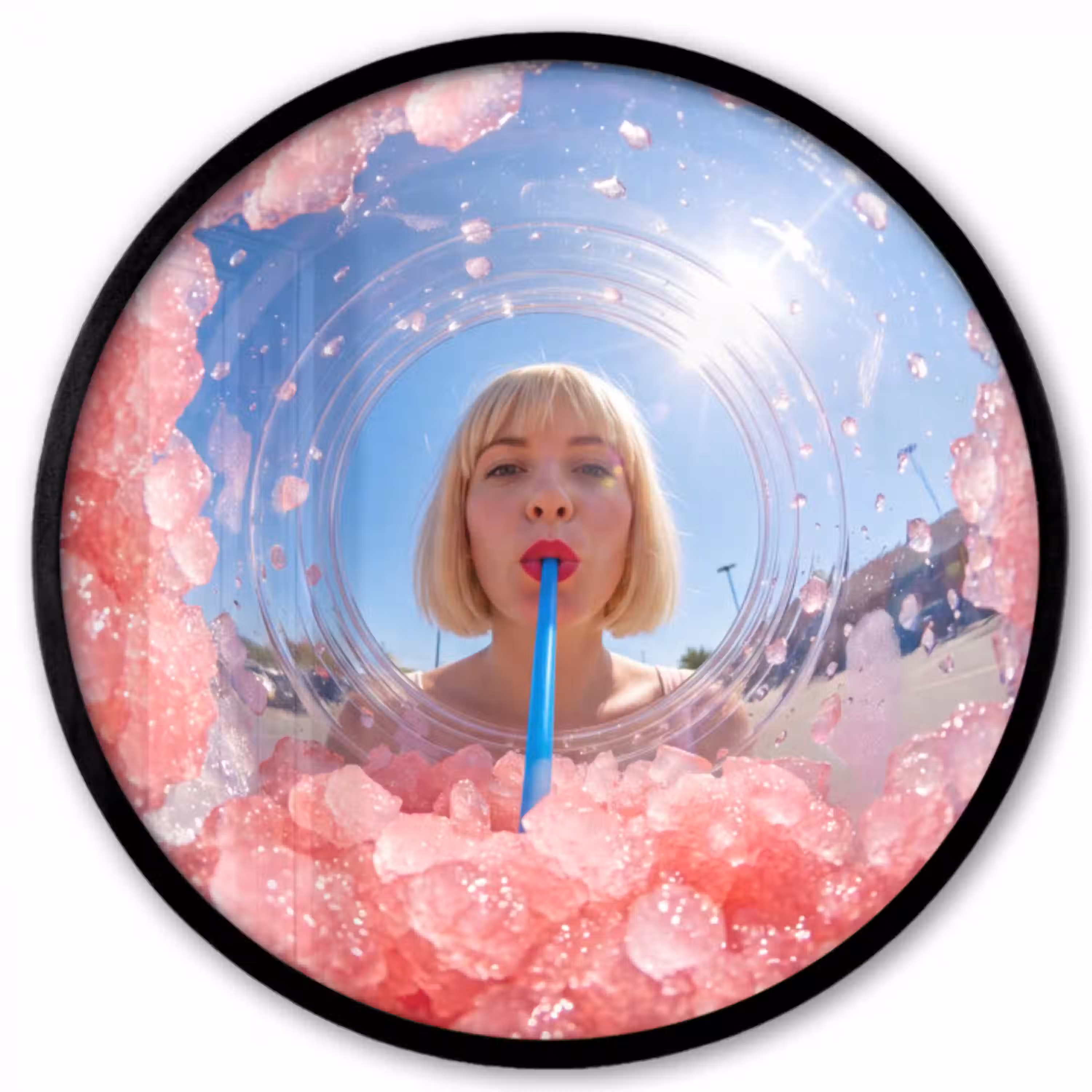 Vrouw - Drank - Zomer - Roze - Blauw Fotolijst rond zonder passe partout klein -3d