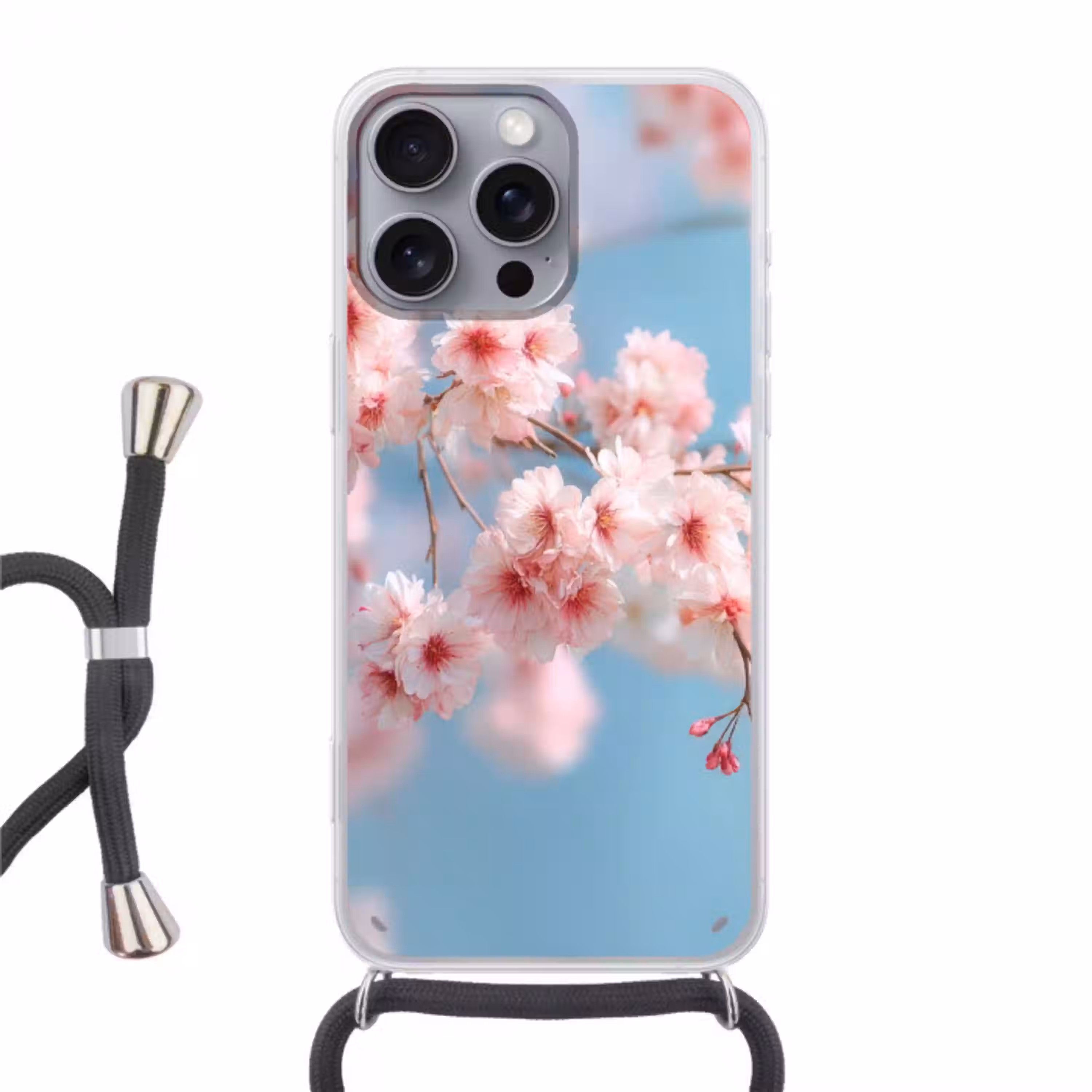 Takken - Bloesems - Roze Hoesje iPhone 16 Pro Max met koord klein -3d