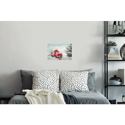 Auto - Rood - Cadeaus - Winter - Sneeuw - Kerst Muursticker klein -slaapkamer