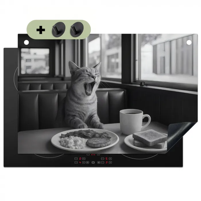 Kat - Koffie - Brood - Zwart Inductie beschemer met haakjes klein -3d