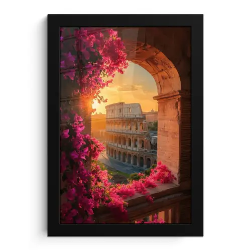 Colosseum - Rome - Roze Bloemen fotolijst zwart zonder passe partout klein -3d