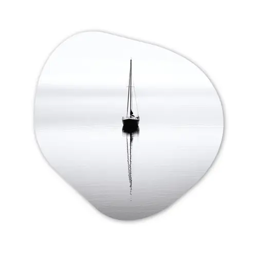 Zeilboot - Zwart - Water - Silhouet Wandcirkel Organisch Plexiglas middel -3d