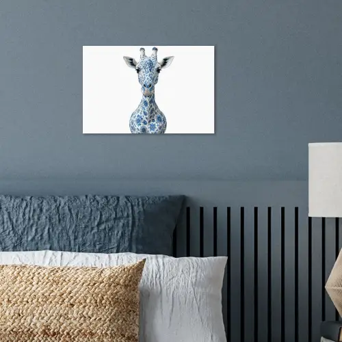 Giraffe - Delfts blauw - Dieren - Minimalistisch poster papier klein -sfeer2