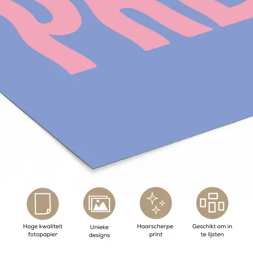 Pretty - Roze - Blauw - Golvend poster papier klein -closeup_NL