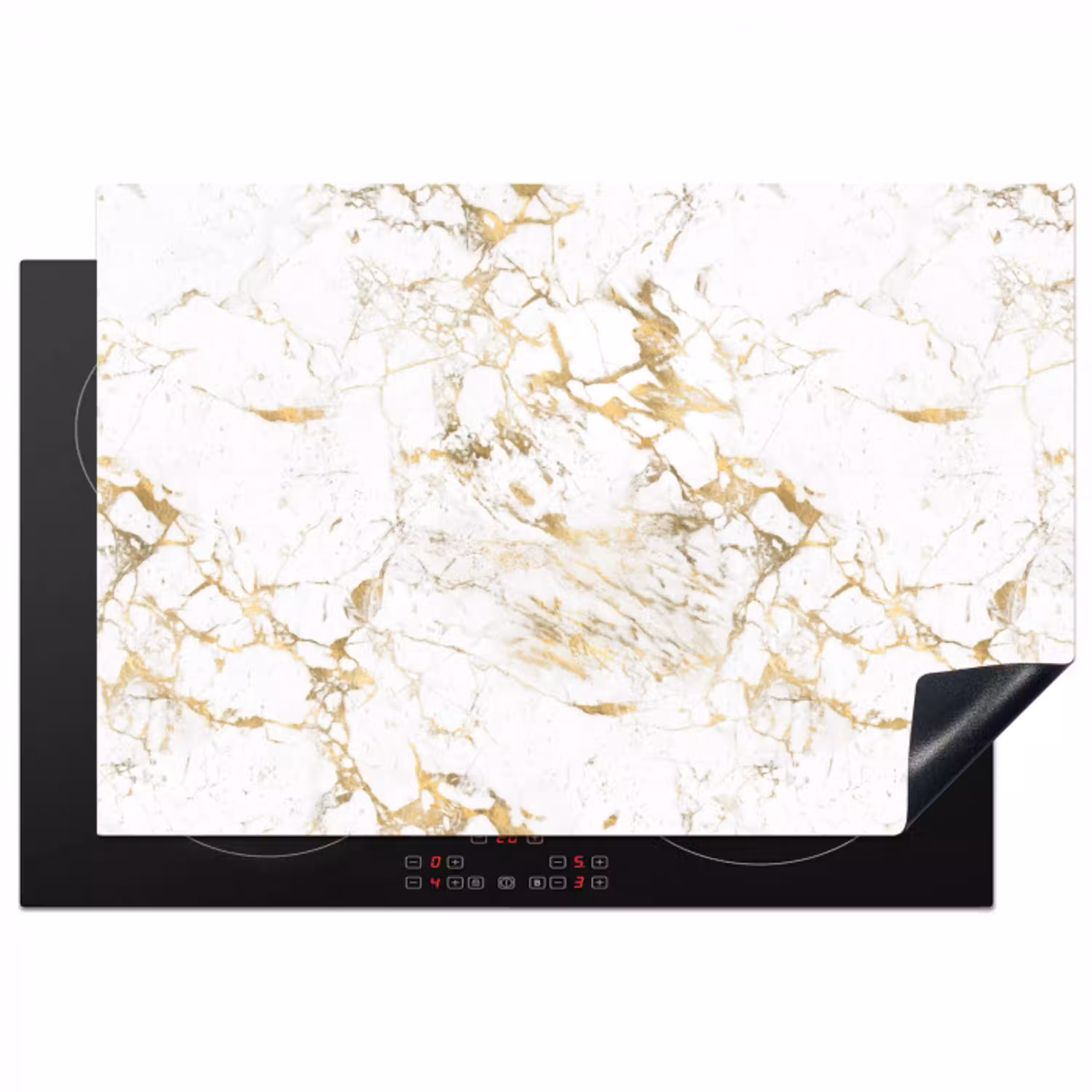 Wit - Marmer - Luxe - Goud Inductie beschermer vinyl 3mm klein 276 -3d