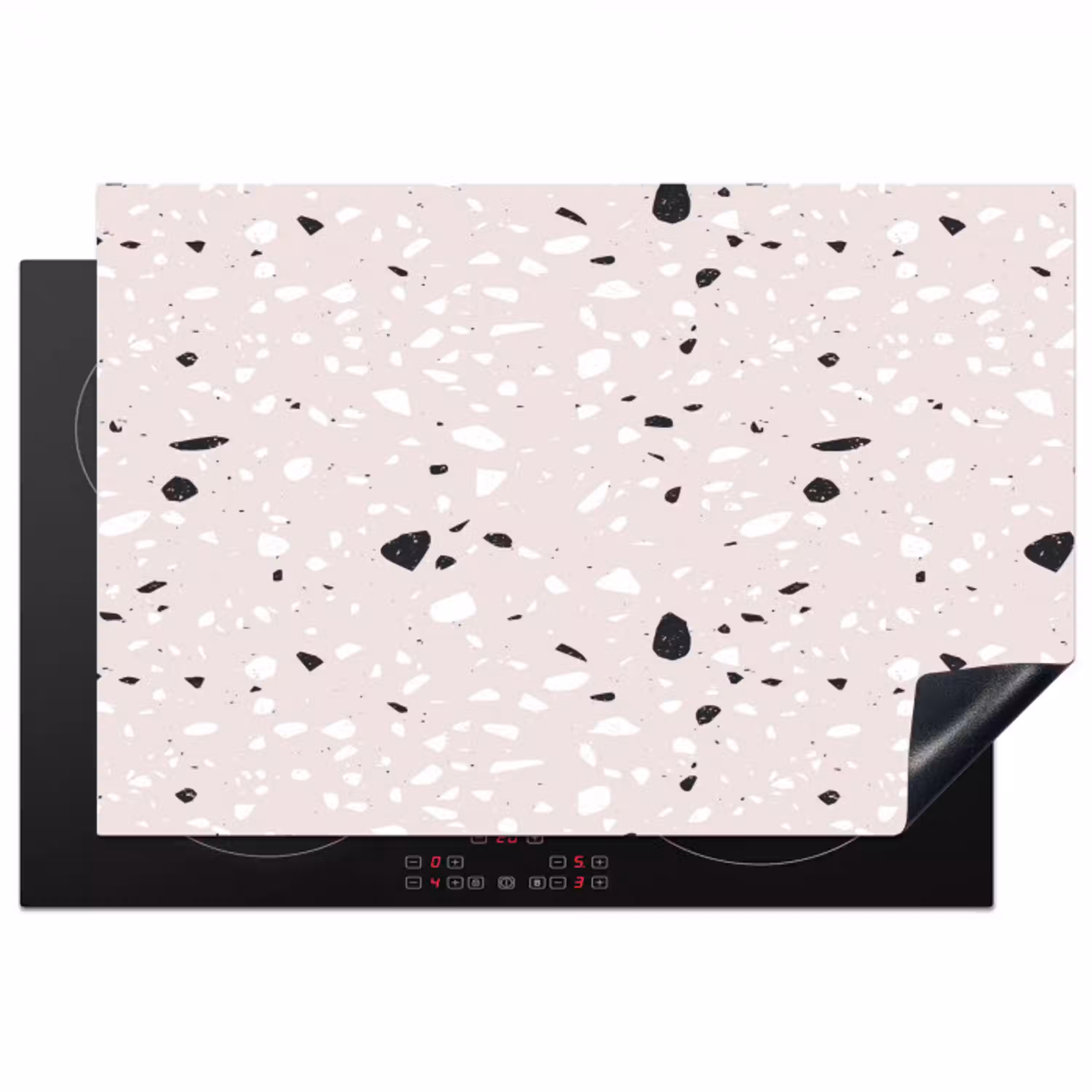 Terrazzo -  Patroon - Zacht - Zwart - Wit Inductie beschermer vinyl 3mm klein 276 -3d
