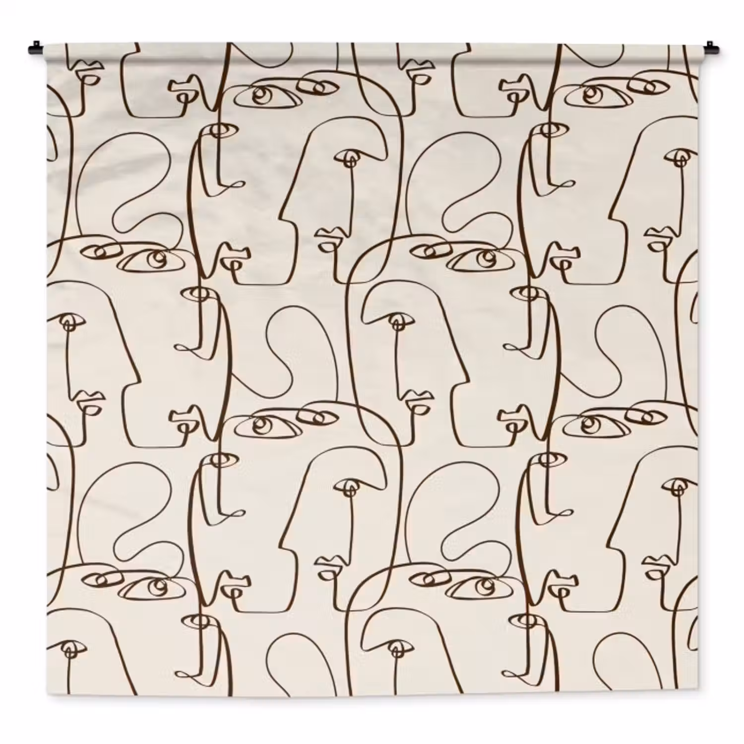 Wandkleed - Beige - Gezicht - Lijnen - Bruin