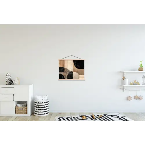 Abstract - Vlakken - Zwart - Rond textielposter latten blank klein -kinderkamer