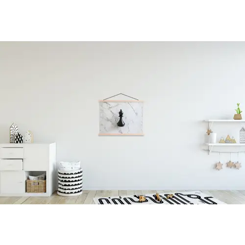 Schaakstuk - Loper - Zwart - Marmer textielposter latten blank klein -kinderkamer