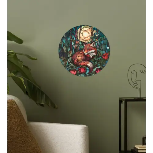 Vos - Mozaïek - Bos - Maan Wandcirkel behangsticker klein -sfeer2