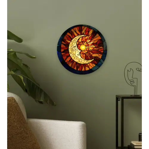 Mozaïek - Glas - Maan - Donkerblauw Wandcirkel kunststof plaat 5mm dik klein -sfeer3