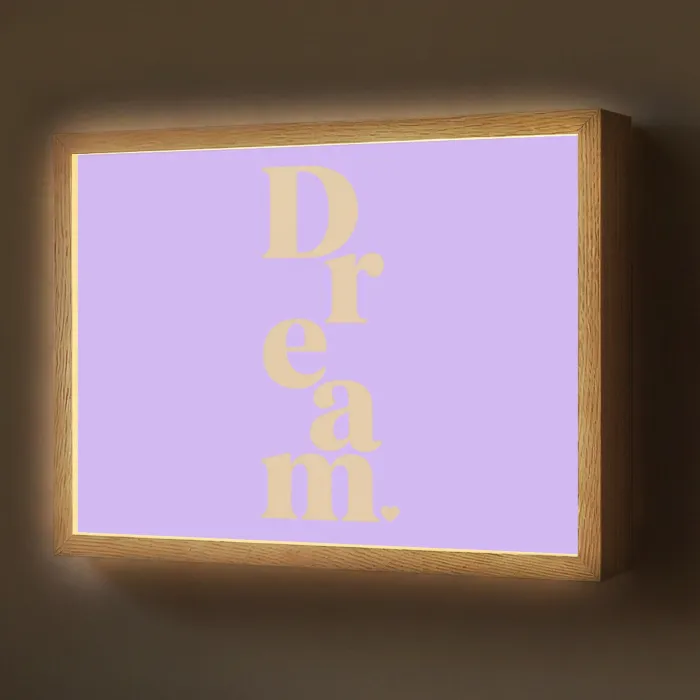 Dream - Paars - Typografisch Light Box met batterij (Wandlamp) middel -z3d_website