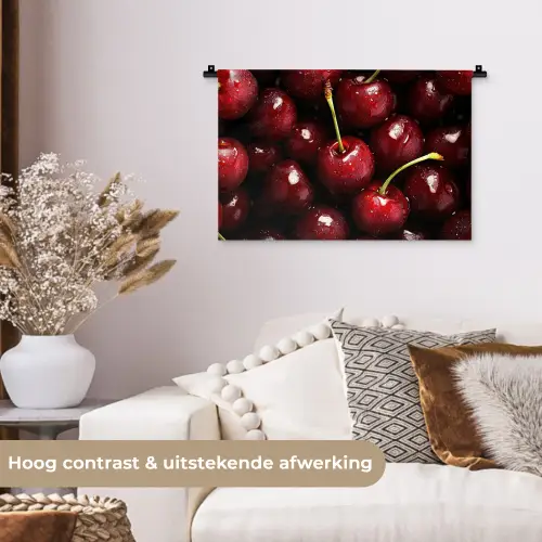 Rood - Fruit - Kersen Wandkleed katoen klein -sfeer1